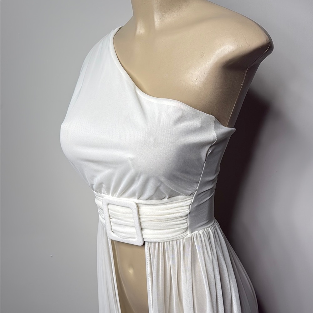 A3 Design White One-Shoulder Ruched Top - Picture 3 of 11